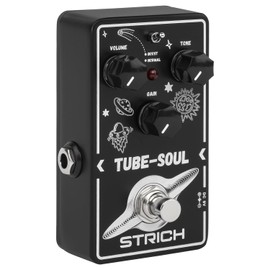 STRICH TUBE SOUL Tube Overdrive Distortion Pedal for Electric Guitar, Compact Mini Single Unit, True Bypass, 3 Control Knobs, Volume, Tone, Gain, Dual Modes, Boost, Normal, 9V DC, Black and White