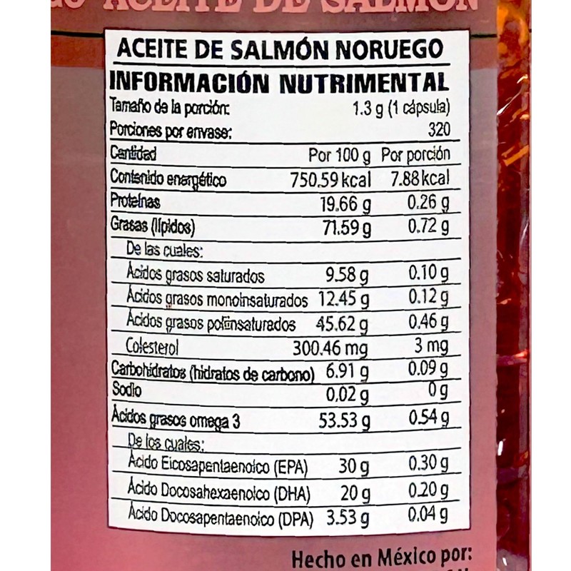 Aceite de Salmón Noruego Omega 3, 320 capsulas All Nature.