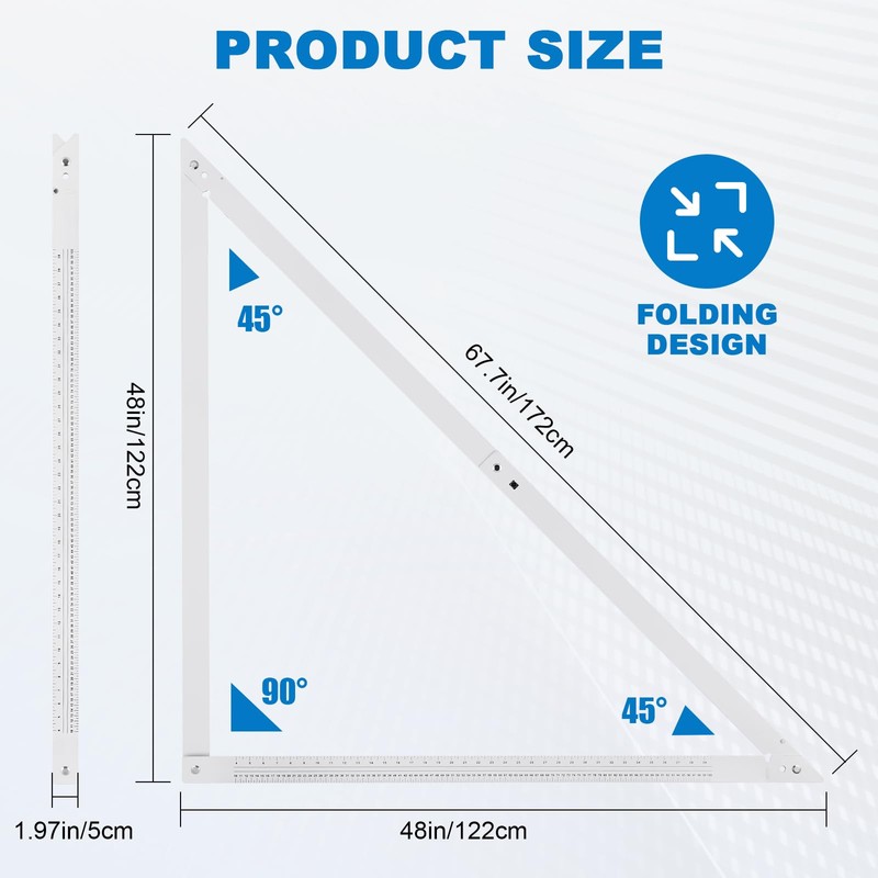 Meticuloso Folding Triangle Ruler 48inchs, Aluminum Framing Square Carpentry Squares