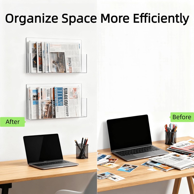 Clear Acrylic Single Pocket Wall Mount File Holders, Self-Adhesive Plastic