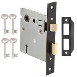Toptotoo Mortise Lock Set Interior Door, Old Door Lock Replacement Parts, Antique Vintage Door Lock Hardware, Skeleton Keys and Reversible Latch, Mortise Lock Kit, Oil Rubbed Bronze Finish