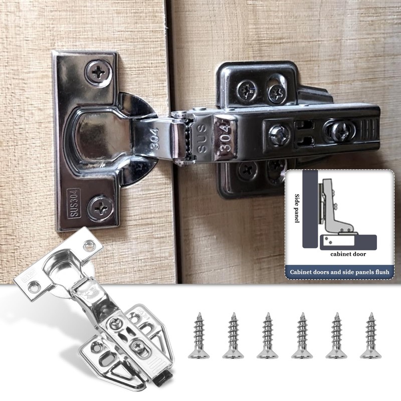 6 Pcs 110° Cabinet Hinges,304 Stainless Steel Kitchen Cupboard Hinges