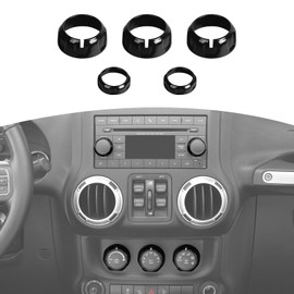 RT-TCZ for Jeep JK Radio Audio AC Knob Cover Trim Ring for Jeep Wrangler JK 2011-2017 for Compass 2010-2016 for Patriot 2011-2016 Black Interior Accessories 5pcs