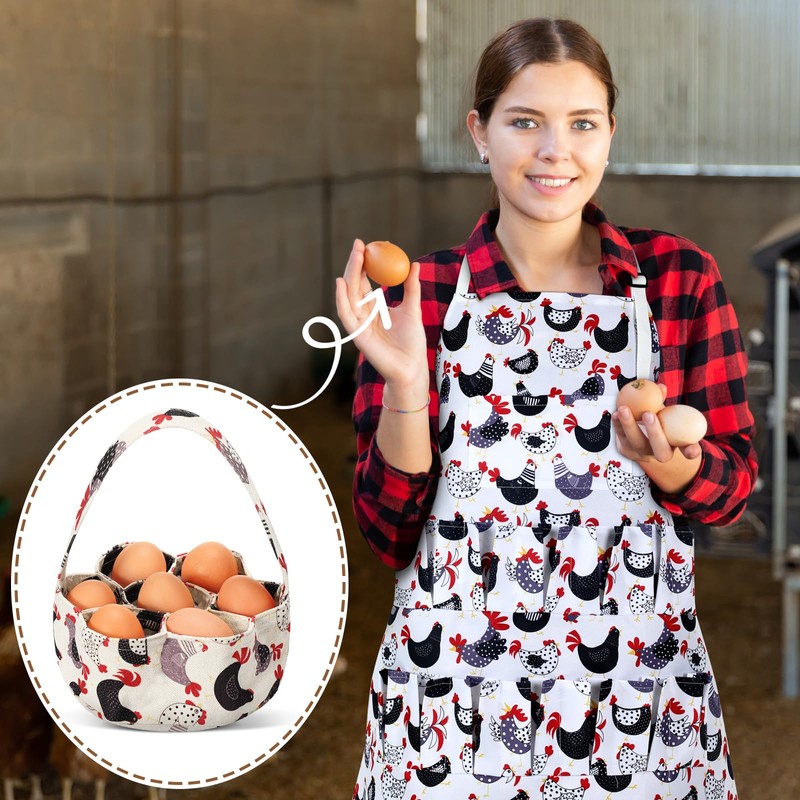 Cutecrop 2 Pcs Egg Collecting Apron with 15 Pocket Gathering