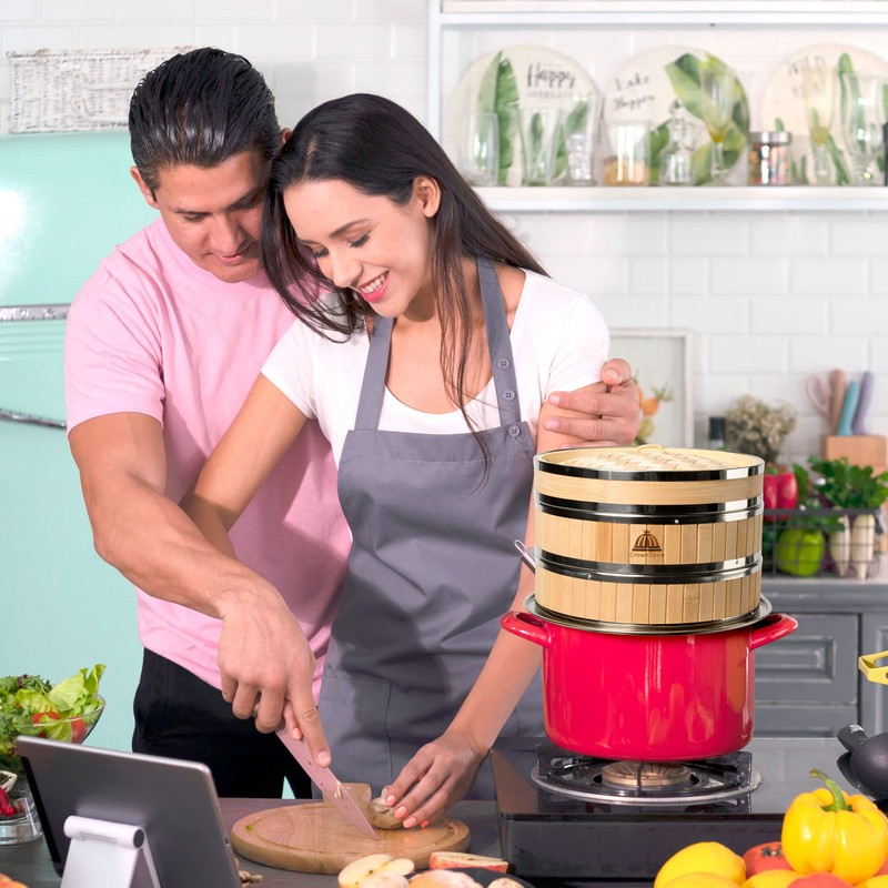 CROWNSPIRE 2 Tier Bamboo Steamer | Bamboo Steamer Basket with