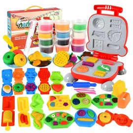 EPANO 41pcs Máquina de Hamburguesas de Juguete para Niños, Juguetes de Cocina para Niño con 12 Plastilinas de Diferentes Colores Regalo para Niños