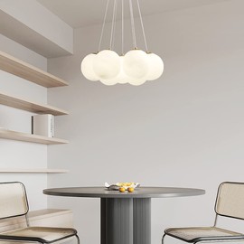 Aeyee Glass Bubble Chandelier, Textured Glass Globe Pendant Light, Brass Ceiling Canopy, Modern Glass Chandelier for Bedroom Nursery Foyer (7 Lights, Bulb Included)