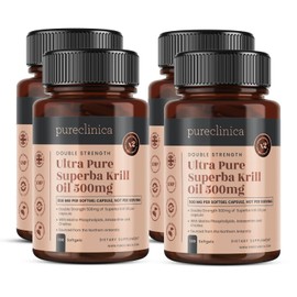 Ultra Pure Superba Krill Oil 500mg x 480 Capsules (4 Bottles) - sourced in The unpolluted Waters of Antarctic Providing a Rich Supply of Astaxanthin and Omega 3