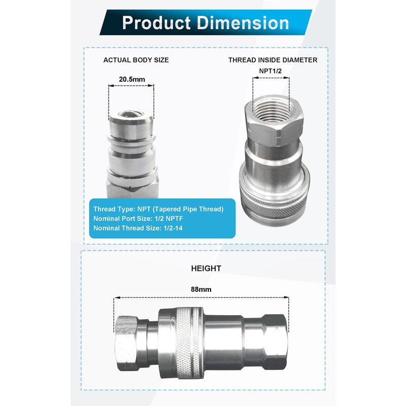 1/2" NPT Hydraulic Quick Connect Tractor Couplers,ISO 5675 Ball Pioneer