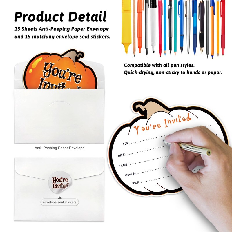 Cusrtyh Halloween Pumpkin Themed Double-Sided Shaped Fill-In Invitations card 15