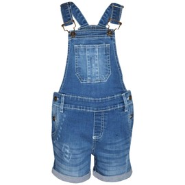 A2Z 4 Kids Girls Shorts Dungaree Denim Ripped Stretch Summer Jeans - Shorts Dungaree D77 Light Blue 3-4