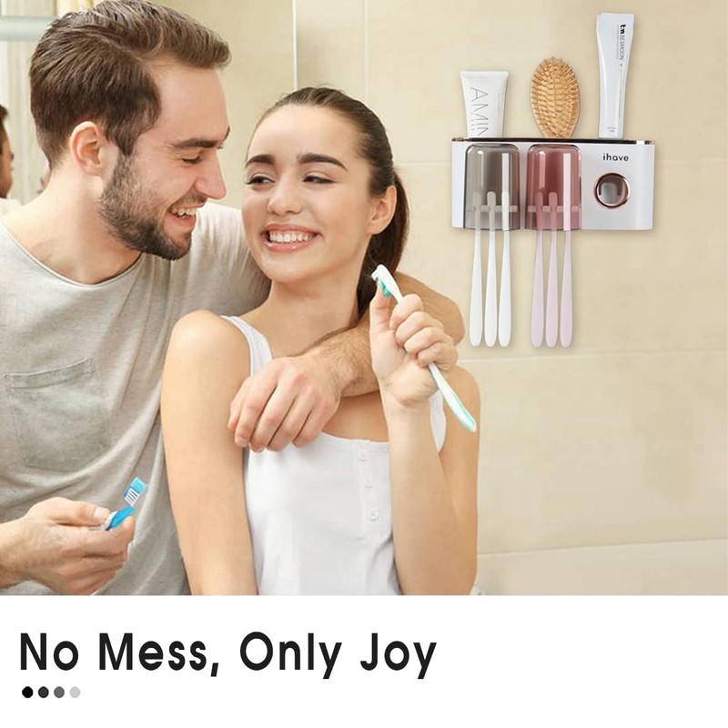 iHave Toothbrush Holders Bathroom Decor with Toothpaste Dispenser, 2 Cups