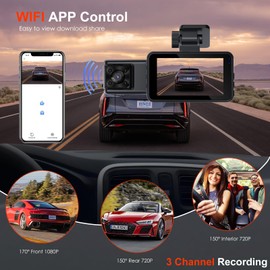 Front and Rear Dash Camera, 1080p FHD/720P Rear Dash Camera with 64G SD Card, 170° Wide Angle with Super Night Vision, Loop Recording, G-Sensor, 360° Dash Camera with Parking Monitor Motion Detection