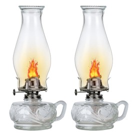 2 Pack Large Oil Lamp with Handle Classic Kerosene Lamp for Indoor Use Vintage Oil Lantern Decorative Antique Clear Hurricane Lamp with Adjustable Fire Wick for Desktop Decor Lighting