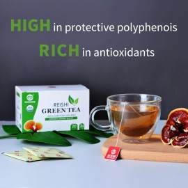 GANOHERB Organic Reishi Green Tea bags, 20 Counts