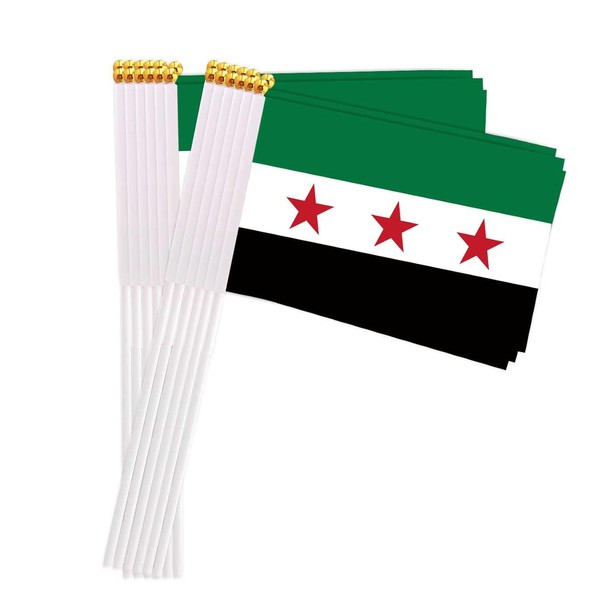 25 Packs Small Old Syria Flags on Handheld Stick，Miniature Old