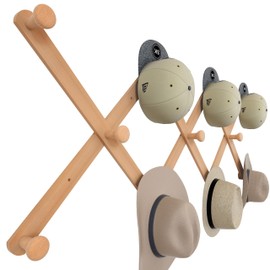 SKOLOO Large Hat Rack for Wall, Wooden Accordion Wall Hanger, Modern, Expandable Coat Hooks, Hat Display Rack for Home, Office, and Studio, 11 Peg, Natural