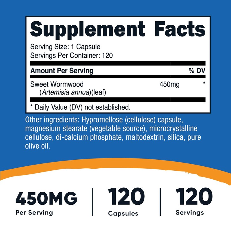 Nutricost Wormwood Capsules 450mg 120 Capsules - Vegetarian Caps, Gluten
