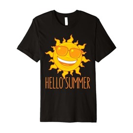 Hello Summer Smiling Sun With Sunglasses Cartoon Character Premium T-Shirt