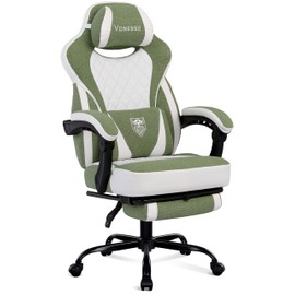 Vonesse Gaming Chair, Reclining Fabric Gaming Chairs for Adults 250LBS, Office Chair with Pocket Spring Cushion, Computer Chair with Footrest and Massage Lumbar Support (Green)