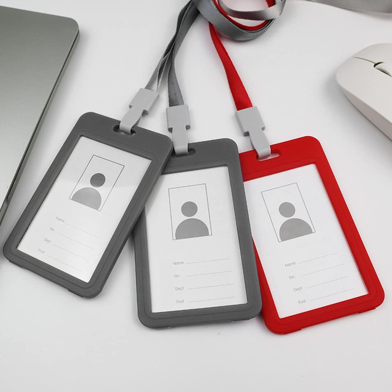 Quesuc 3-Piece Removable, Double-Sided Transparent, Plastic Card Case with Lanyard,