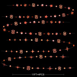 Rose Gold 60th Birthday Decorations Number 60 Circle Dot Twinkle Star Garland Streamers Bunting Banner Backdrop for 60 Years Old Happy Birthday 60th Anniversary Sixty Party Supplies