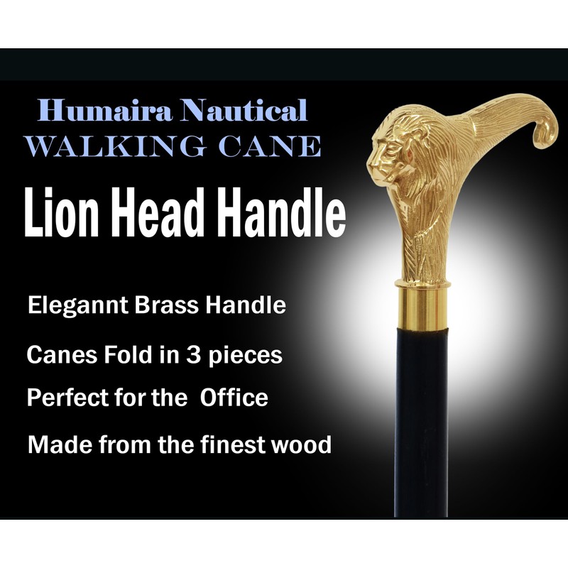 Humaira Nautical Solid Brass Lion Head Handle Wooden Walking Stick