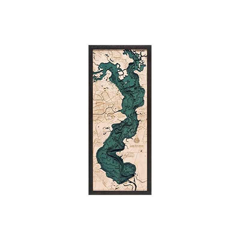 Lake Houston, Texas 3-D Nautical Wood Chart, 13.5" x 31"