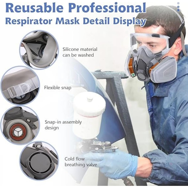 ANUNU Respirator Mask with Filter and Glasses, Chemical Face Protection