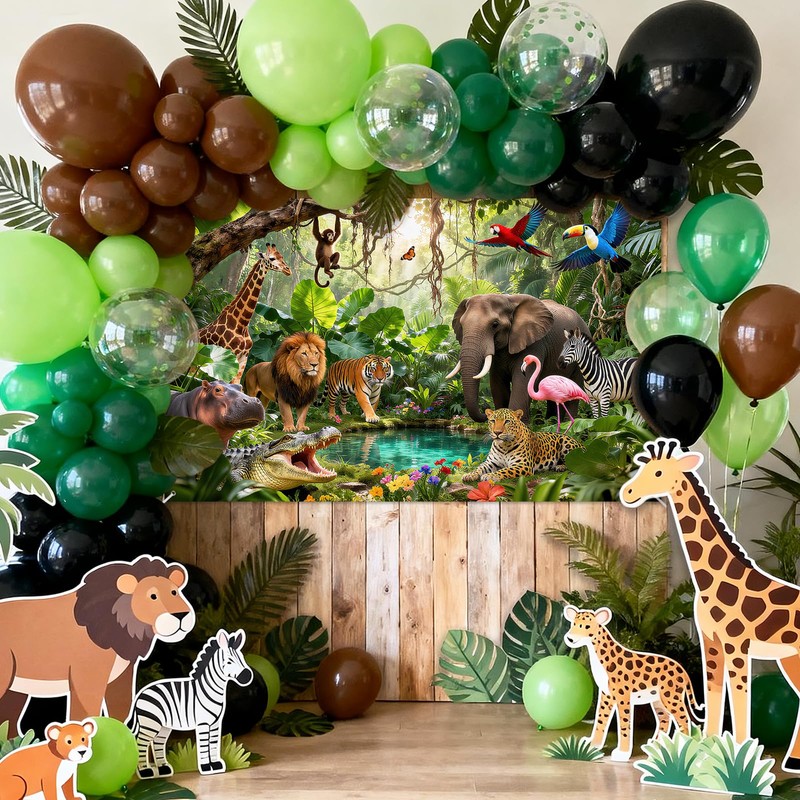 Avezano Jungle Backdrop Safari Party Decorations Rainforest Animals Banner
