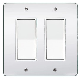 Silver Mirrored Switch Cover - Durable Acrylic Decorative Double Gang Toggle Wall Plate