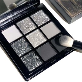 9-Color Smokey Eyeshadow Palette - Intense Matte & Glitter Shades, Long-Lasting & Waterproof, Blendable Black, Silver & Gray Shadows for Sultry Glam Looks. Not Easily Caked
