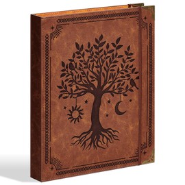 Ovesmusl PU Leather D Ring Binder Fits 8.5"x11" Letter Size Paper, 1 Inch D-Ring Binders Holds 250 Sheets, Notepad Paper Cover Loose Leaf Organizer with Inner Pockets, Brown Tree
