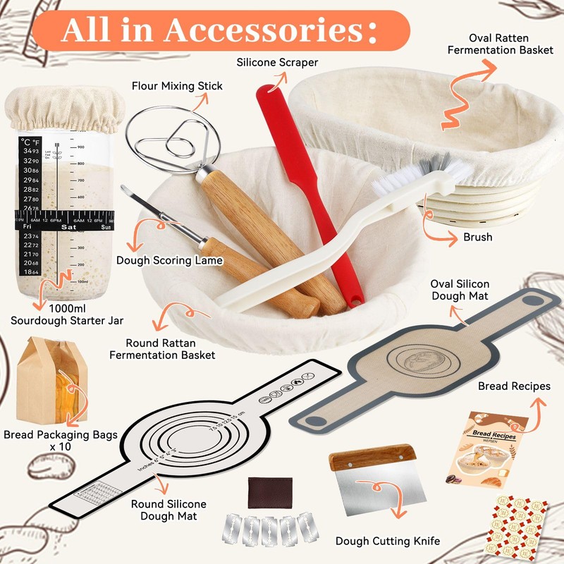 WEPSEN Sourdough Starter Kit 27 Pcs, Banneton Sourdough Bread Baking