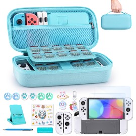 innoAura Switch Case for NS Switch OLED 18 in 1 Switch Accessories with Switch Case, Switch Games Storage, Switch Protective Film for Switch OLED, Switch Stand, Switch Joystick Caps (Blue)