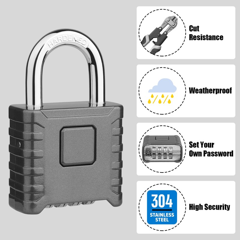 Diyife Large Combination Padlock [One-Touch Unlocking], Heavy Duty Weatherproof Padlock,