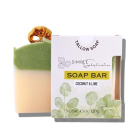 Simple Sophistication Tallow natural soaps (2 count of 4.3 oz), Natural | Moisturizing soap bar for Face & Body Wash | Sulfate free | Phthalate free - Handmade in USA (Coconyut & Lime)