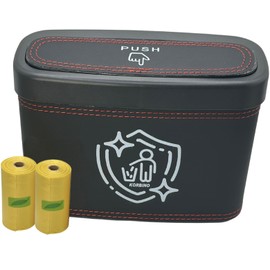 KORBINO Car Rubbish Bin, Car Accessories Interior, Rubbish Bin with Lid, Car Organiser & Accessories, Storage Box, Table Rubbish Bin, Small in Black with 40 Pieces Bin Liners (Bin Black)