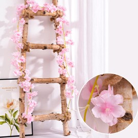 Fjquamitix 4 PCS Artificial Flower Garland 5.9FT Cherry Blossom Vines Hanging Rattan Flowers for Indoor Outdoor Wedding Decoration (Light Pink)