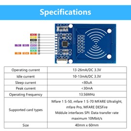 RFID Kit for Arduino, RFID IC Card Sensor Module with Reader, Chip and Plug-in Card, 13.56 MHz, SPI Interface Compatible with Arduino (Pack of 3)