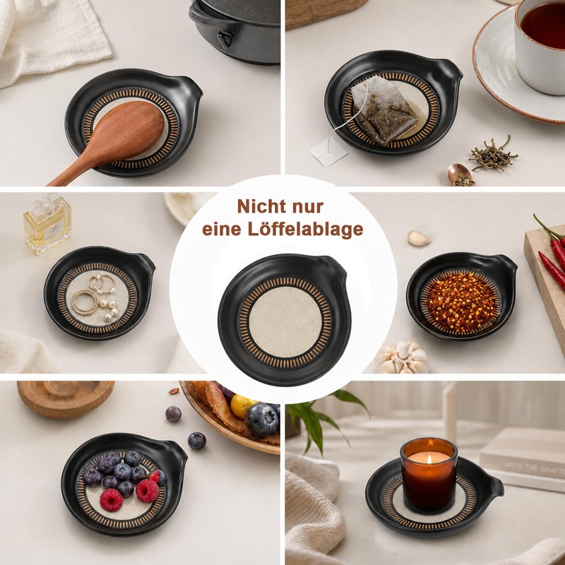 Portacucchiai in Ceramica Nera, Appoggia da Cucina per Cucchiai E