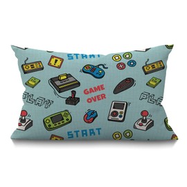 Smooffly Gamer Pillow Covers,Decorative Throw Pillow Video Game and Game Handle Pattern Waist Lumbar Cotton Linen Throw Pillow case Cushion Cover for Sofa Home Decorative Oblong 12x20 Inches