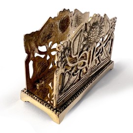 Thorness Art Nouveau Style Polished Brass Sunflower Letter Rack – Decorative Notelet & Letter Holder for Home or Office