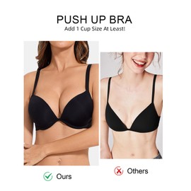 Plusexy Push Up Bras for Women Padded T Shirt Bombsell Everyday Bra Plunge Underwire Support Add a Cup Black 36B