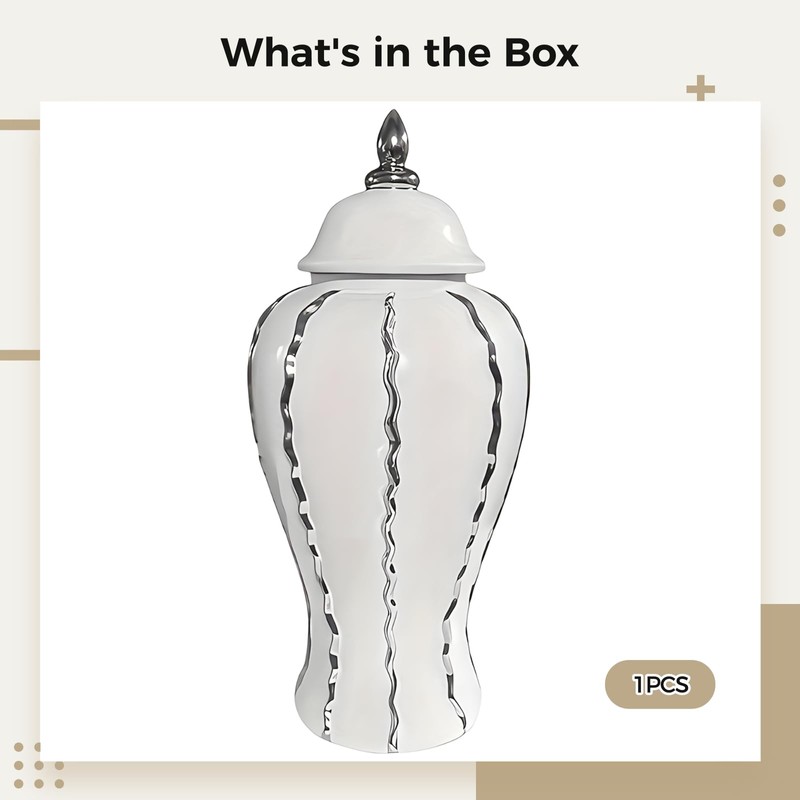 Elegant Silver Banded Porcelain Ginger Jar with Lid - Handcrafted