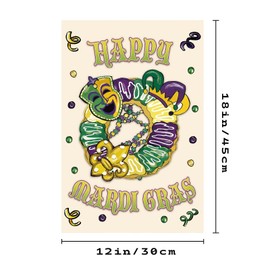 Happy Mardi Gras Garden Flag 12x18 Inch Double Sided, Holiday Party Yard Outdoor Decoration Polyester Decorative