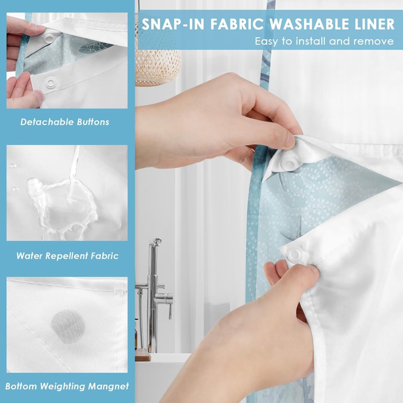 Nesphy No Hook Nautical Blue Sea Turtles Shower Curtain with