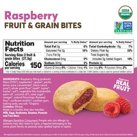 Olyra Raspberry Organic Fruit Bars, Prebiotic High Fiber Snack, Gut Health, Fruit Filled & Whole Grain Bites, Kids Healthy Snacks, Low Sugar, Vegan, USDA Certified Organic, Non GMO 12 Packs