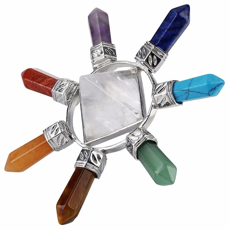 SUNYIK 7 Chakra Crystal Energy Generator,Healing Reiki Point Pyramid,Rock Quartz,Seven