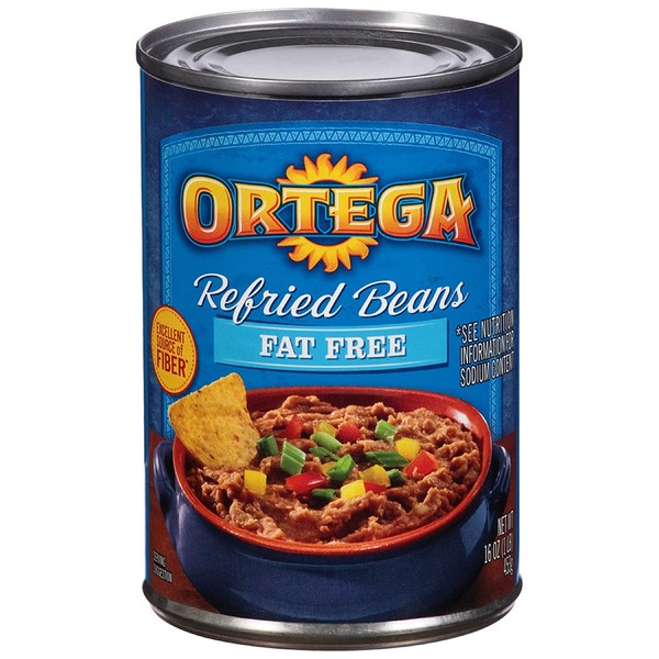 Ortega Refried Beans, Fat Free, 16 Ounce (Pack of 12)